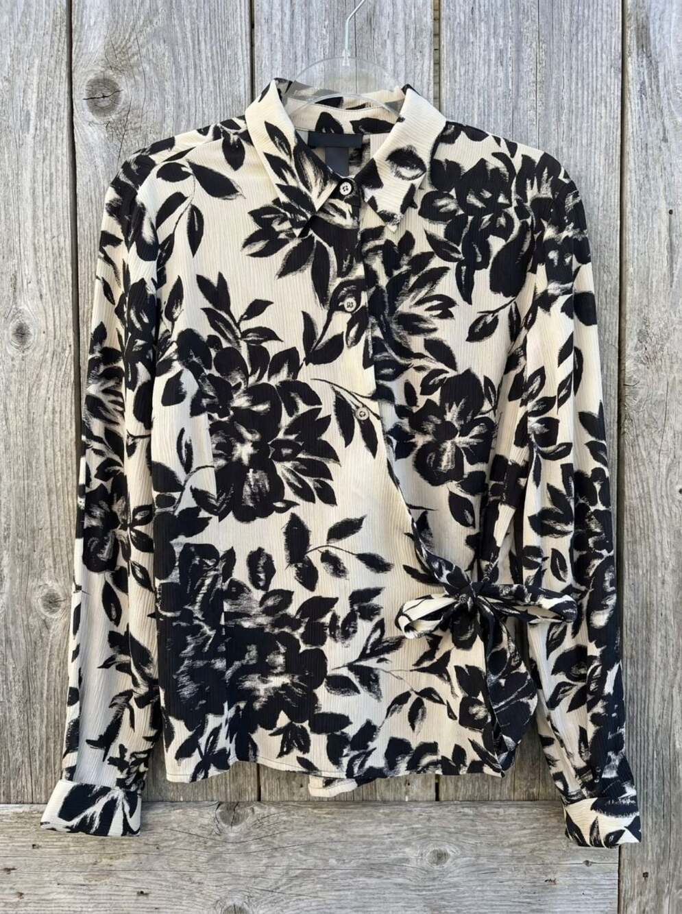 Liz Claiborne Collection 100% Silk Floral Side-Tie Blouse Size 8 - EK - Picture 2 of 8